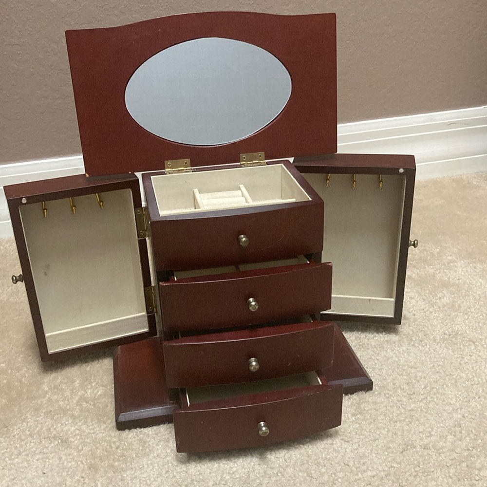Sophisticated Wooden Jewelry Organizer with Mirror